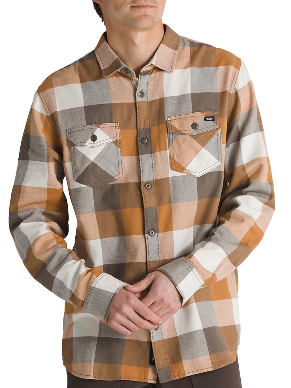 Vans Box Flannel Classic Plaid Button-Up Shirt Long Sleeve Bungee Cord Brn M